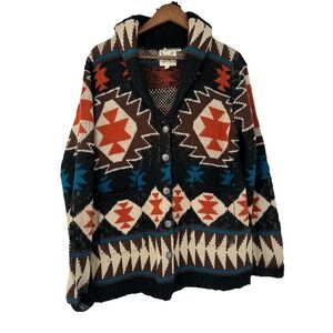 Cotton Rye Outfitters Sweater Black Multicolored SouthWestern Buttons Country
